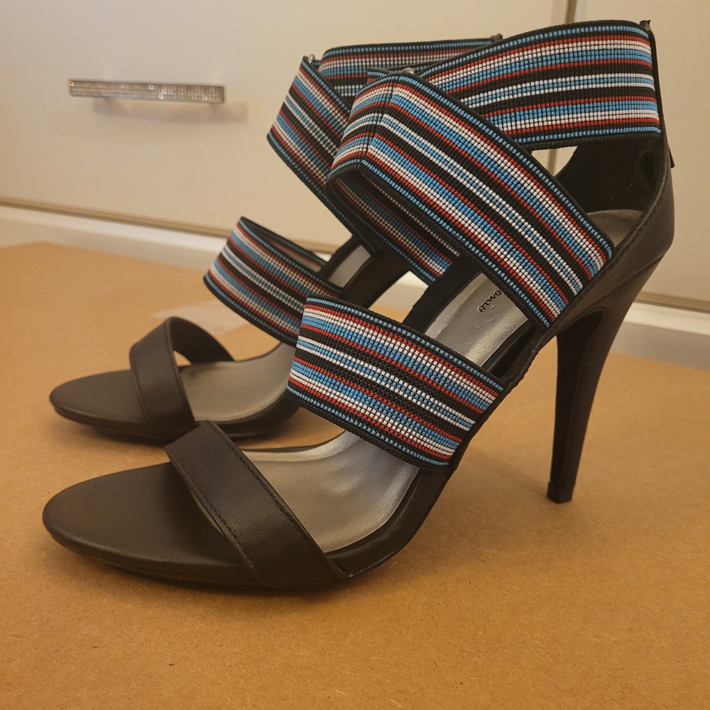 Michael Antonio Black Heels with Multicolor Straps